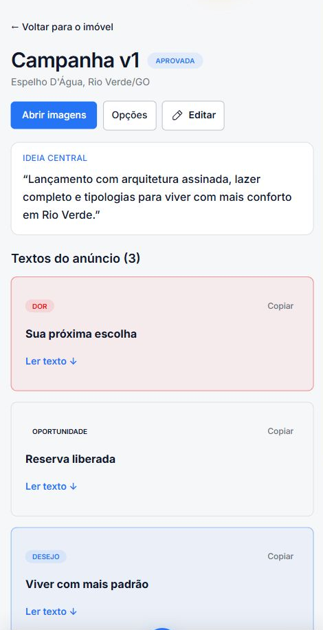 Opções de texto para campanha no celular