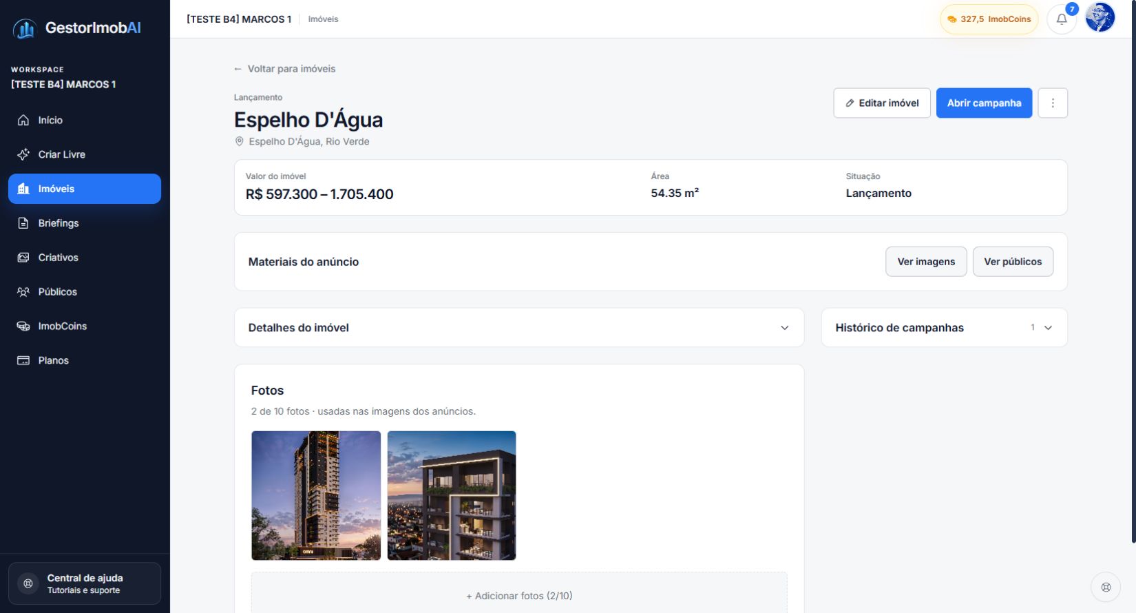 Ficha do lançamento OMNI na plataforma GestorImobAI